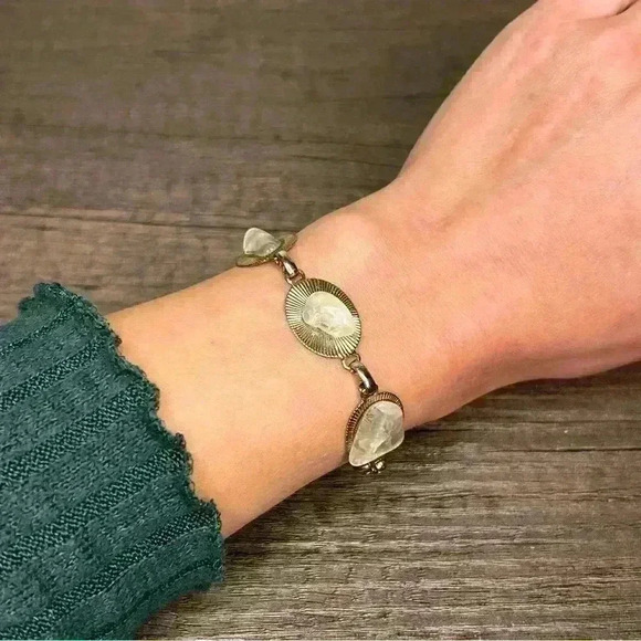 Vintage Natural Stone Set Panel Bracelet - Picture 1 of 4